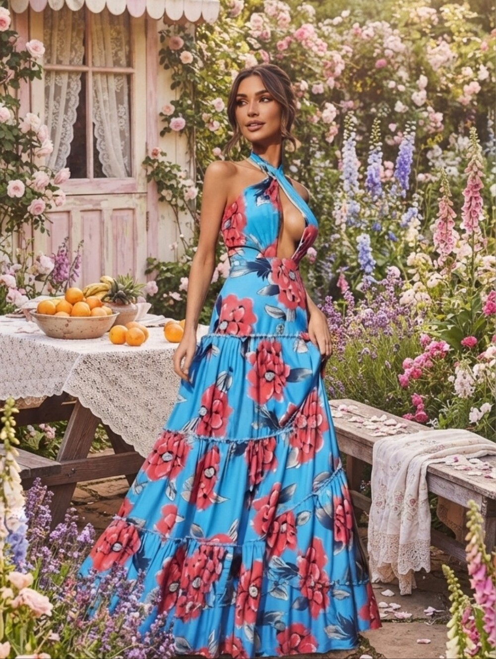 MULTICOLOR BOHO TIERED MAXI DRESS